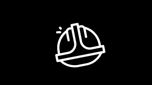 Simple white outline icon of a hard hat on a black background