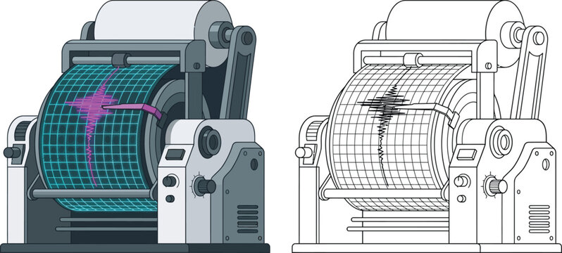 Seismograph machine recording earthquake waves scientific instrument for measuring seismic activity vector illustration for geology and disaster preparedness