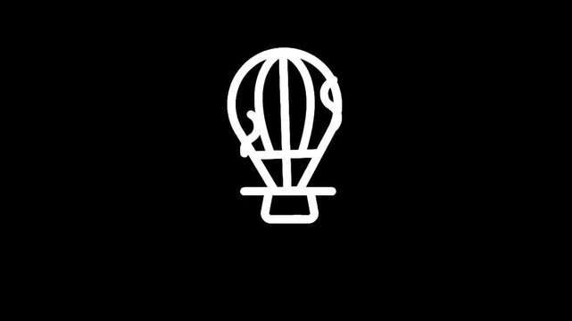Simple white outline of a hot air balloon on a black background