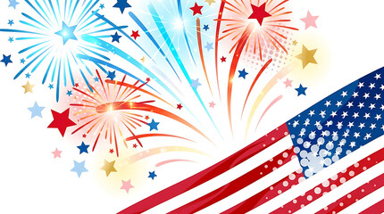 Obraz premium American Independence Day Celebration Fireworks With United States Flag Background For Fourth Of July Holiday