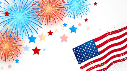Obraz premium American Flag With Fireworks And Stars Celebrating Fourth Of July Independence Day Background