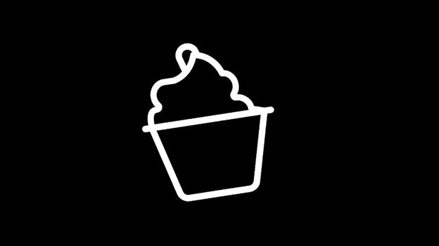 Simple white outline of a soft serve ice cream cone on a black background
