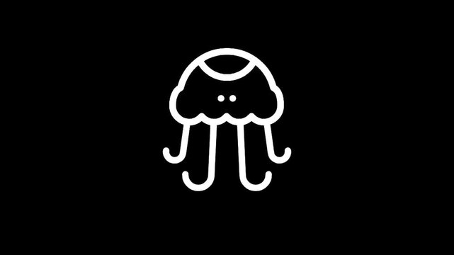 Simple white line art jellyfish icon on a black background