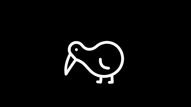 Simple white outline of a kiwi bird on a black background, minimalist design