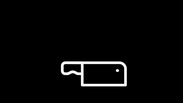 Simple white outline icon of a cleaver with a wavy edge on a black background