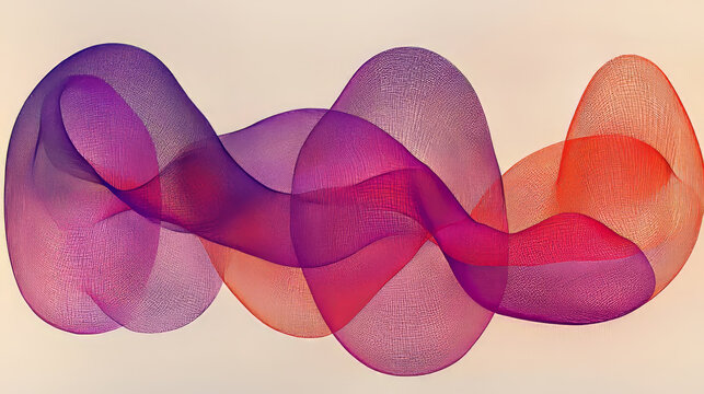 Abstract handmade loops in uneven lines forming flowing wave pattern, vibrant purple, pink, and orange hues, modern digital art, creative, energetic mood