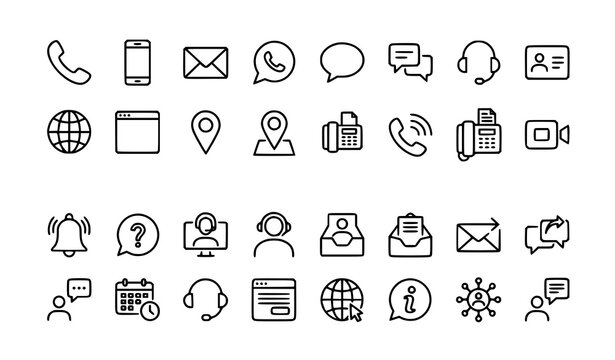 Contact Communication and Customer Support Thin Line Icons Set Editable Stroke Vector Collection