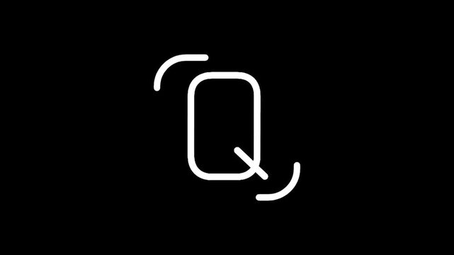 Minimalist white letter Q with rounded corners on a black background