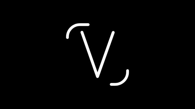 Minimalist white letter V symbol on a stark black background, abstract design