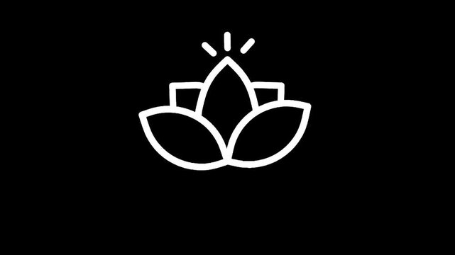 Elegant white lotus flower icon with radiating light on black background