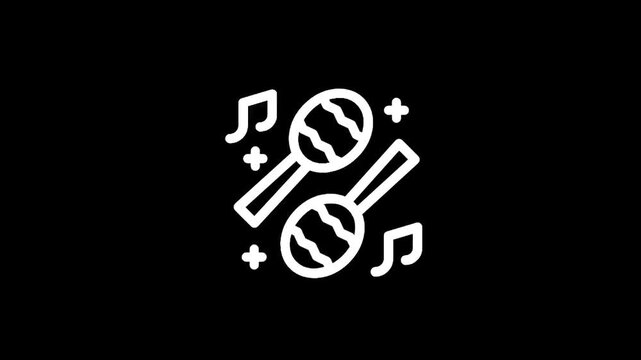 Two white maracas with musical notes and sparkles on a black background