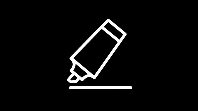 Simple white outline icon of a marker pen drawing a line on a black background