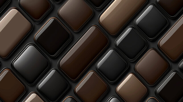 Glossy rectangle abstract geometric brown black 3D modern seamless pattern texture create sophisticated and futuristic background with reflective surface and smooth gradient transitions
