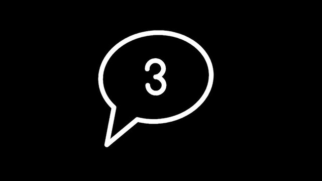 Simple white speech bubble icon with the number three inside on a black background