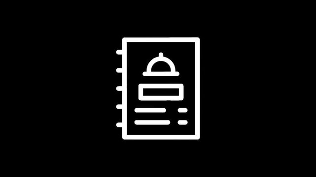 Restaurant menu icon with dome-shaped dish and text lines on black background