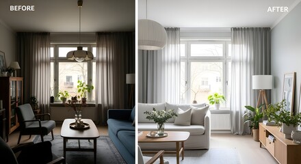 Fototapeta premium Before and After: Stylish Living Room Transformation