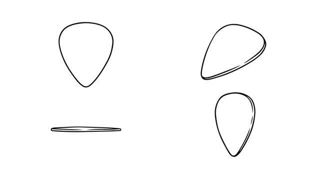 Guitar picks in assorted angles displayed as a minimal doodle line music accessory set