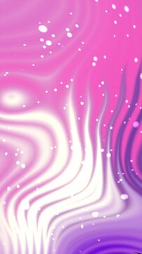 Abstract liquid background with flowing pink and purple waves and white particles.