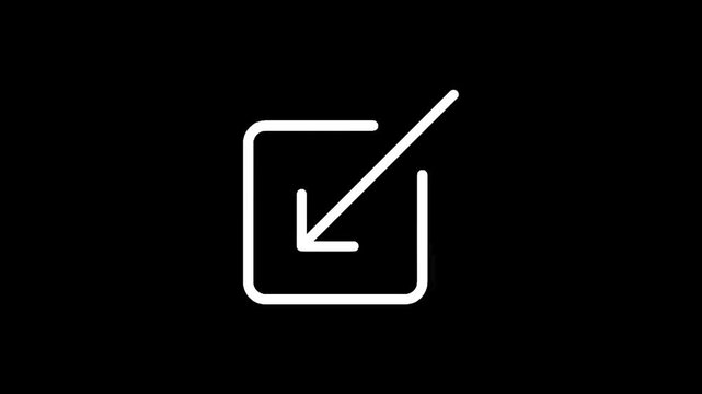 Minimalist white icon of a square with an arrow pointing inwards on a black background