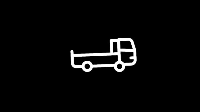 Simple white outline of a pickup truck on a black background, minimalist design