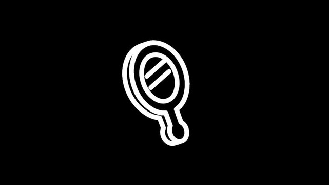 Simple white outline of a hand mirror on a black background, minimalist icon