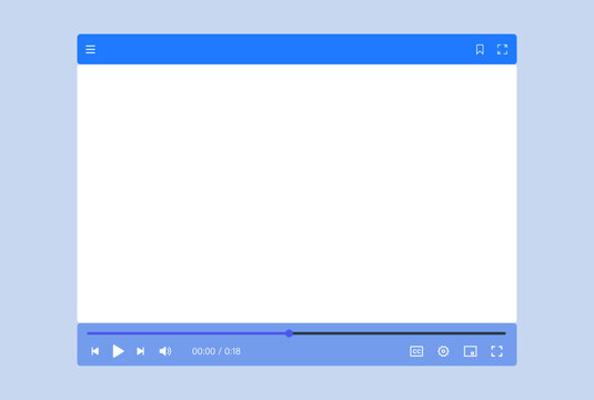 Video player interface with playback controls, progress bar, and settings icon, flat vector design for web and mobile application ui design