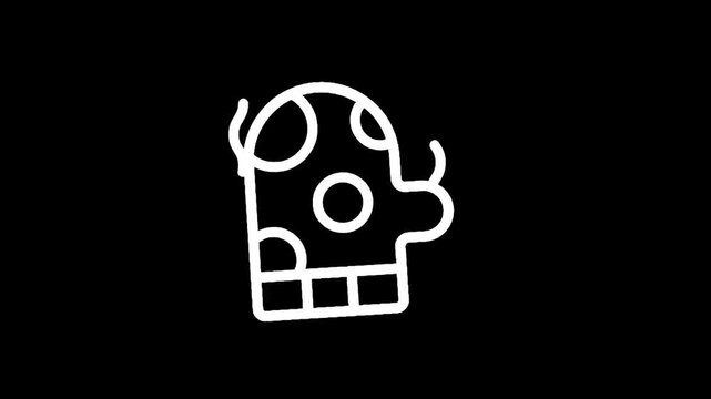 Simple white outline of a mitten with polka dots on a black background