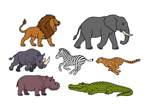 African Safari Animals Collection Lion, Elephant, Rhino, Zebra, Cheetah, Hippo, Crocodile