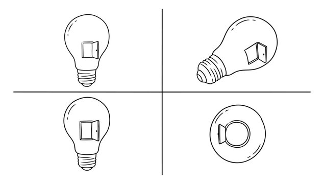 Light bulb variants with simple form changes arranged in a doodle line concept set