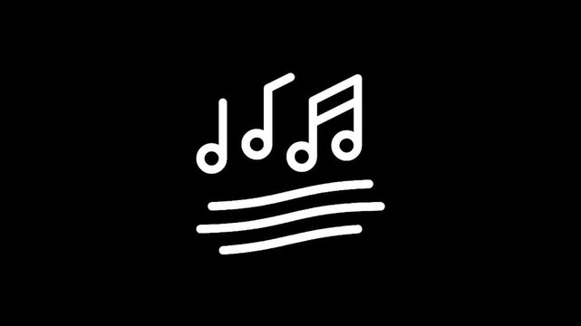 Abstract white music notes and sound waves on a black background