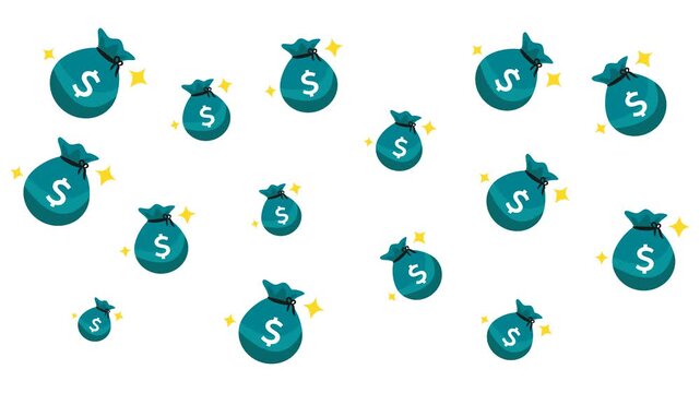 Teal money bags and dollar symbols on a plain background. Perfect for financial concepts, investment themes, and business promotions.