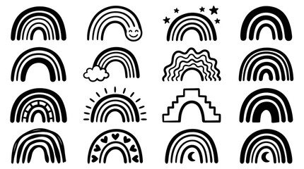 Collection of Hand-Drawn Rainbows in Various Styles and Patterns. © Rejeki