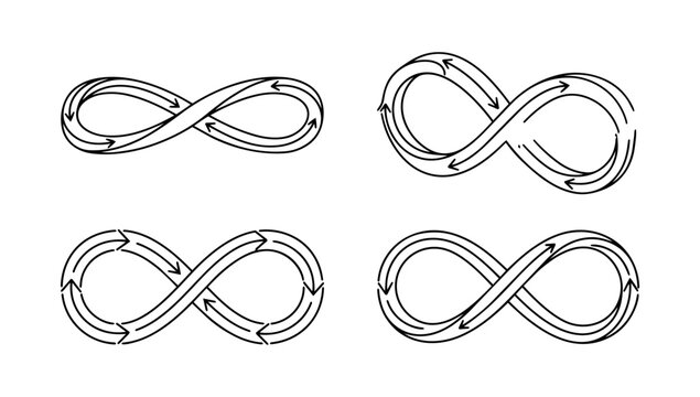 Infinity loops in varied outlines presented as a decorative doodle line symbols set collection