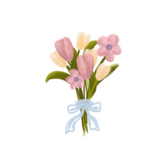 Obraz premium Oil paste illustration of a bouquet of tulips