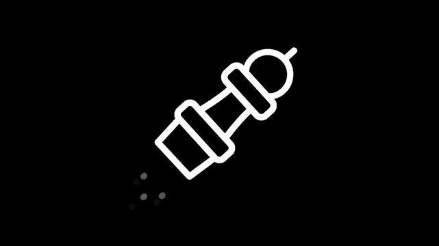Icon of a salt shaker with salt falling out, simple line art on black background