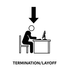 Fototapeta premium Abstract Icon Illustrating Termination Process with Person at Desk and Downward Arrow