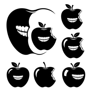 Apple with Teeth and Bite Marks - Vector Illustration