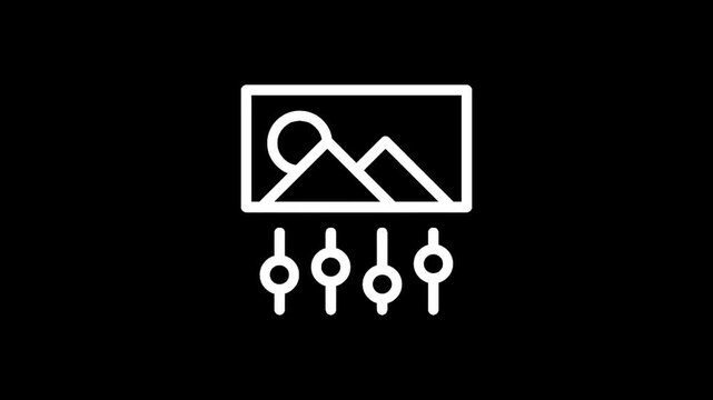 Icon representing image editing with sliders and a landscape scene