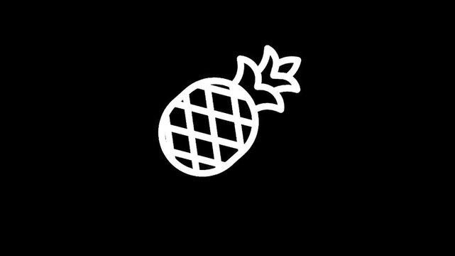 Simple white outline of a pineapple on a black background, minimalist design