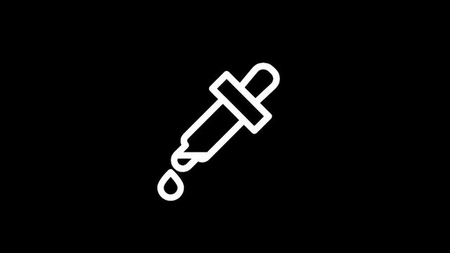 White dropper icon with a single drop falling on a black background