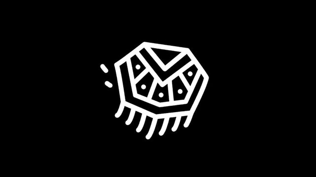 Minimalist white line art icon of a traditional poncho on a black background