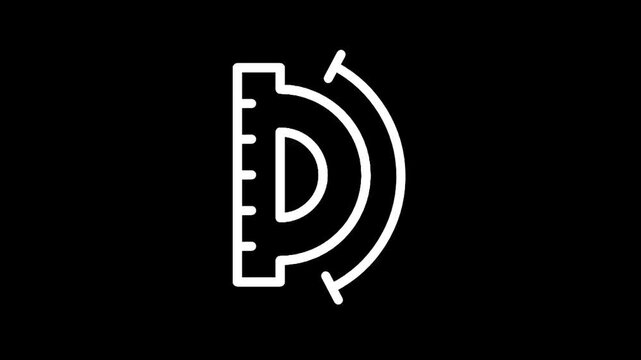 White protractor and ruler icon on a black background, representing measurement and geometry