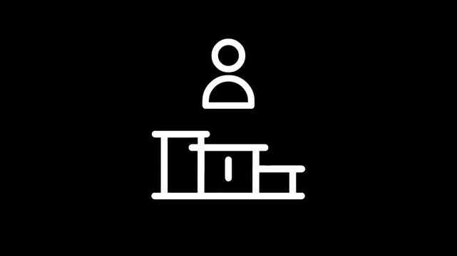 Simple icon of a person standing on a podium with three levels against a black background