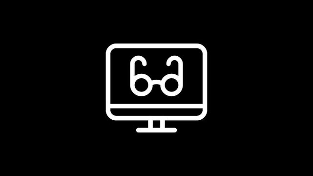 Computer monitor displaying a pair of round eyeglasses icon on a black background