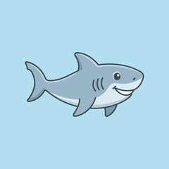 Fototapeta premium A cute cartoon shark swimming in the deep blue ocean water