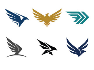 Obraz premium Collection of six stylized bird wing logos in various colors and dynamic designs for branding or graphic design projects