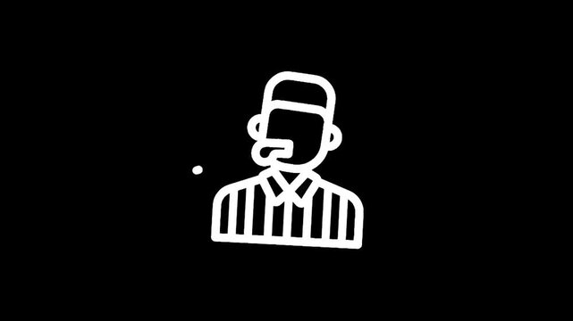 Icon of a referee blowing a whistle, representing sports officiating and rules enforcement