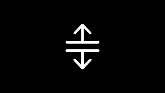 Simple white vertical double arrow icon with horizontal line on black background