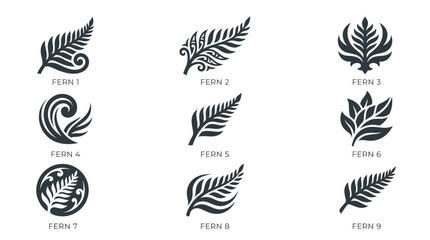 Silver fern icons and koru inspired leaf logo collection © Inung
