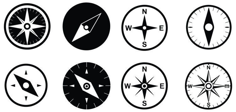 Directional compass points N S W E icon set vector, north south west east navigation arrow symbols, travel orientation and map direction indicators, flat vector illustration eps 10.